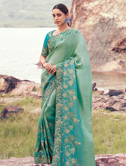 Sky Blue Bagalpuri Tissue Silk Jacquard Party Wear Saree