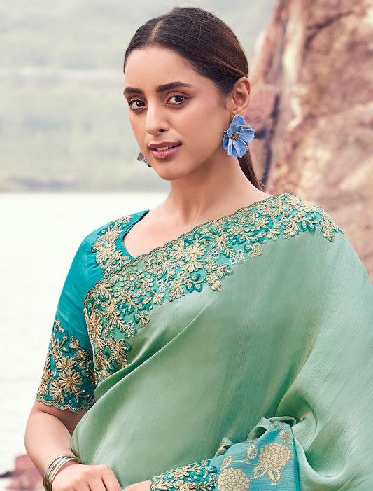 Sky Blue Bagalpuri Tissue Silk Jacquard Party Wear Saree