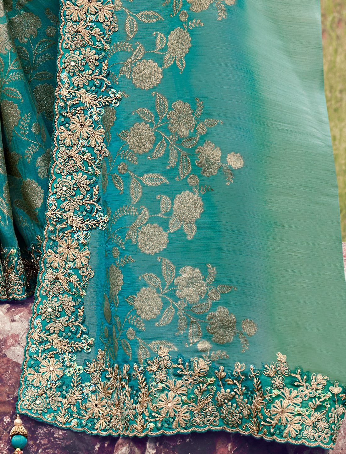 Sky Blue Bagalpuri Tissue Silk Jacquard Party Wear Saree