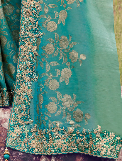 Sky Blue Bagalpuri Tissue Silk Jacquard Party Wear Saree