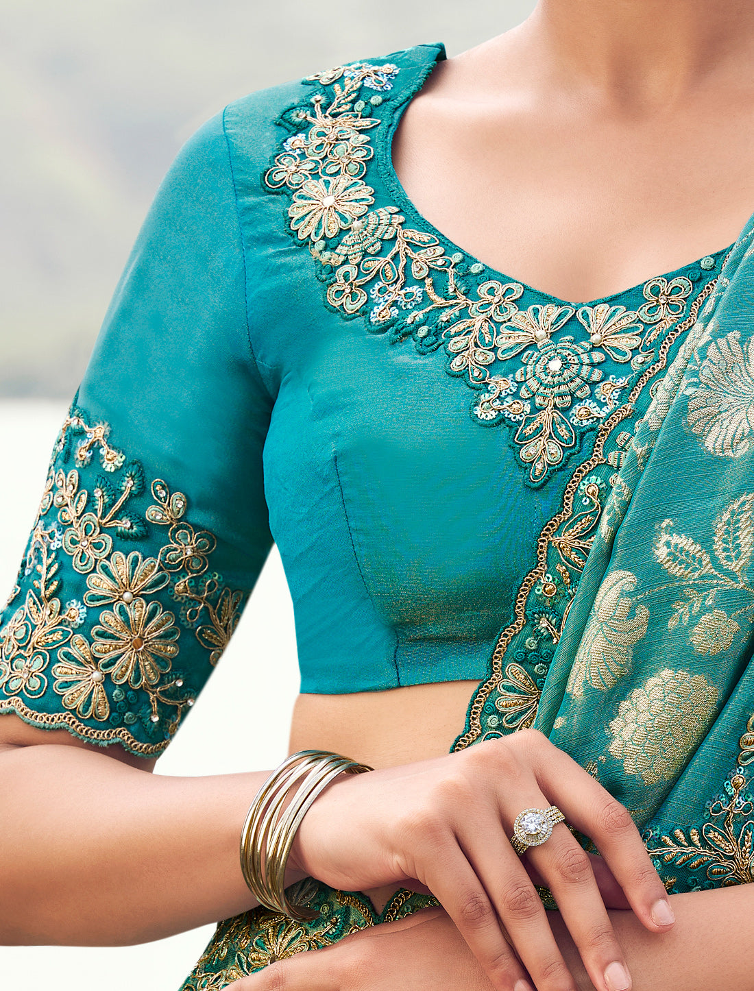 Sky Blue Bagalpuri Tissue Silk Jacquard Party Wear Saree