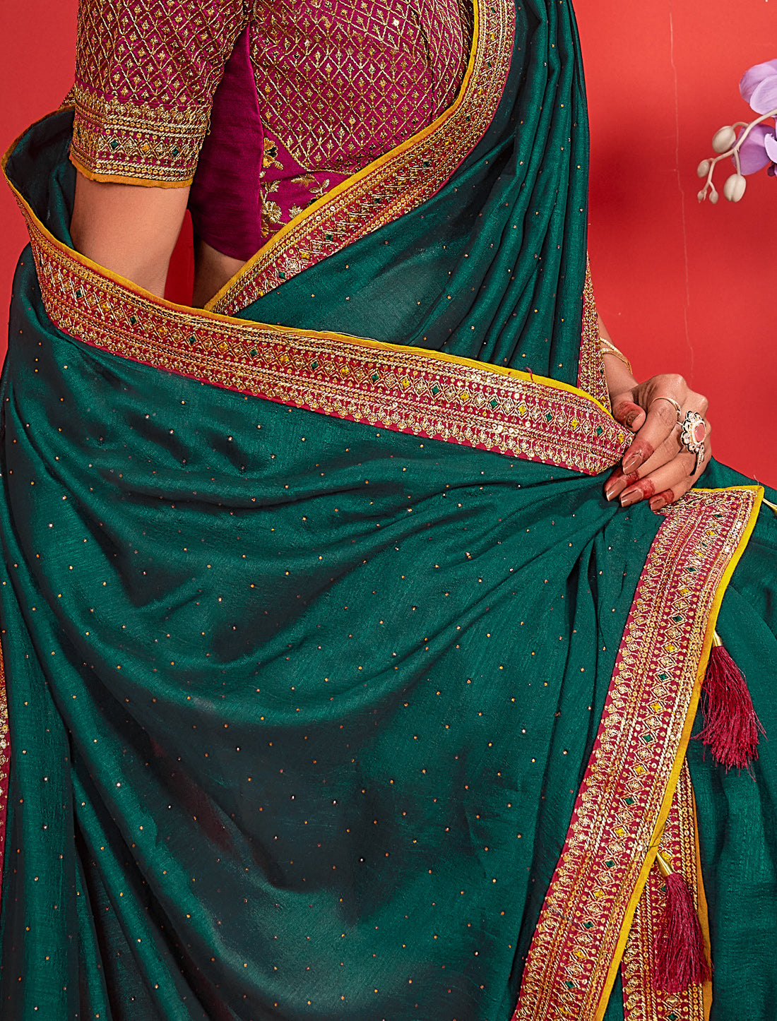 Green Women Ethnic Vichitra Silk Saree