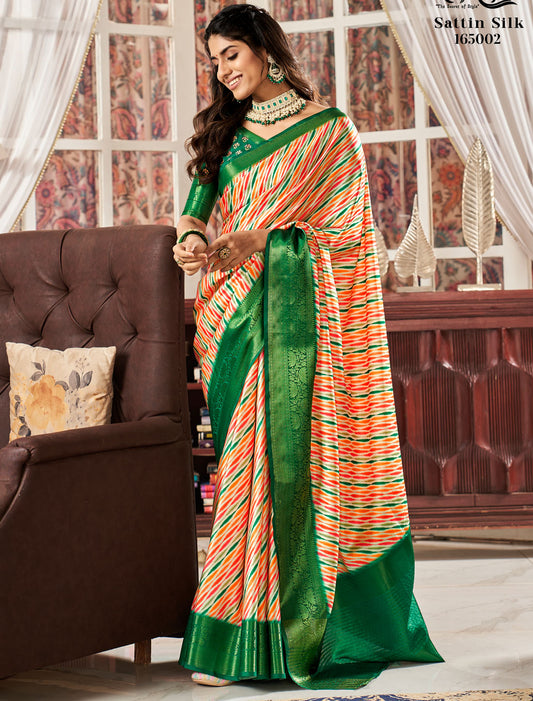 Designer Satin Saree with Border Blouse