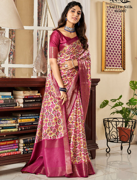 Glamorous Satin Saree with Border Blouse