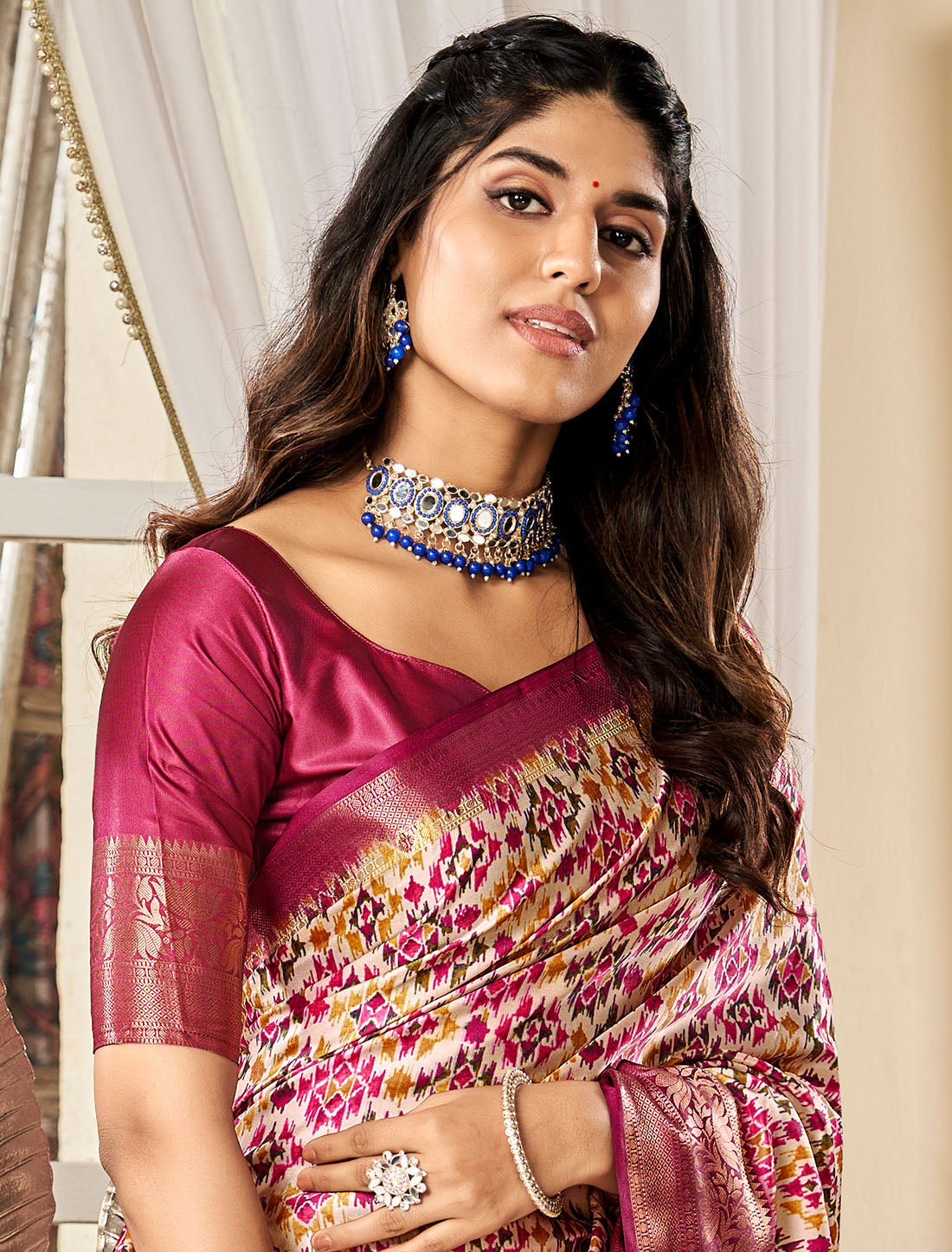 Glamorous Satin Saree with Border Blouse