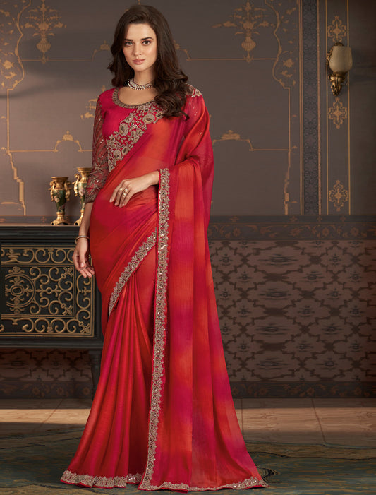 Shaded Silver Chiffon With Banglori Silk Ethnic Collection Saree