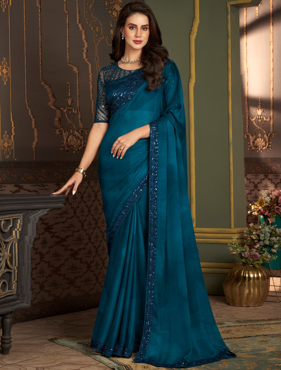 Shaded Silver Chiffon With Banglori Silk Designer Saree Collection