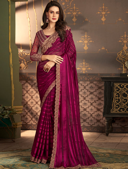 Satin Partten Silk With Bnaglori Silk Designer Saree Collection