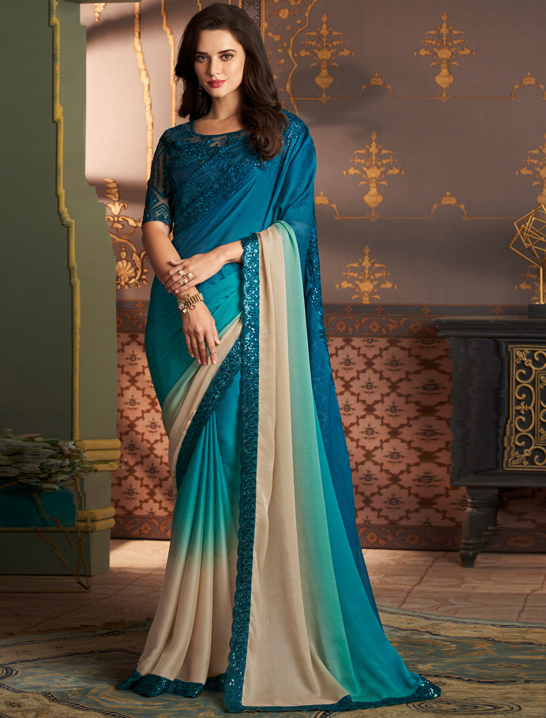 Majestic Shaded Silk With Banglori Silk Ethnic Collection Saree