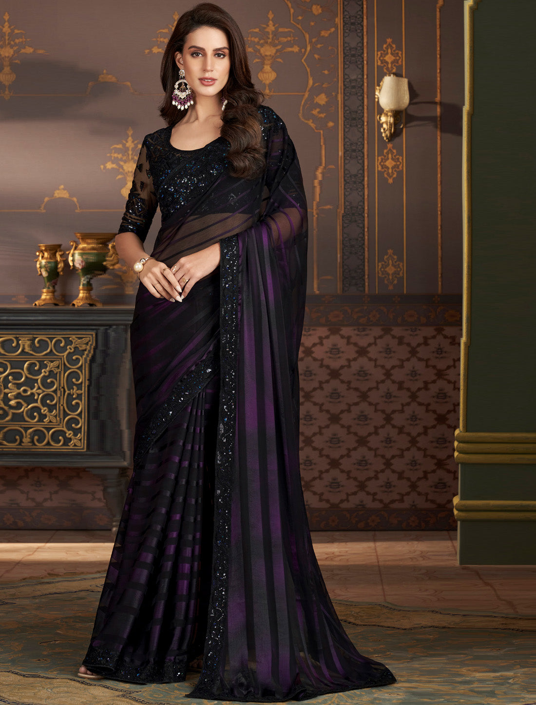 Designer Satin Partten Silk With Banglori Silk Saree Collection