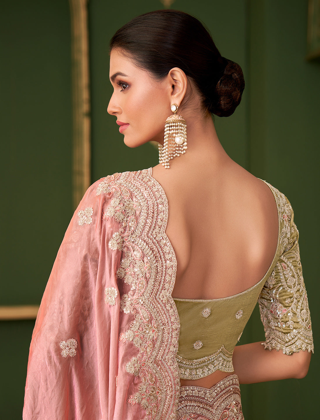 Peach Sartin Georgette Silk Party Wear Designer Saree