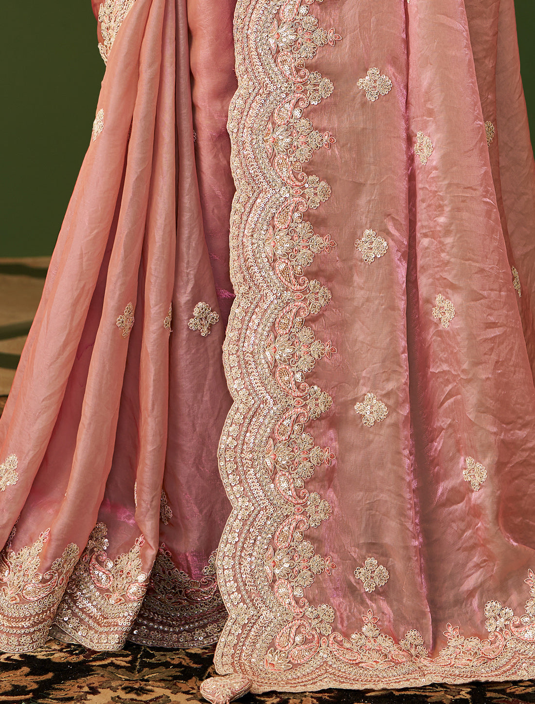 Peach Sartin Georgette Silk Party Wear Designer Saree