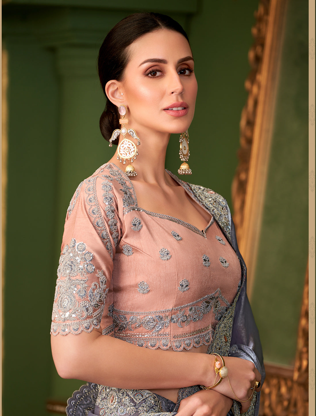 Grey Sartin Georgette Silk Party Wear Designer Saree