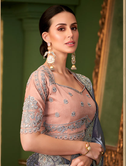 Grey Sartin Georgette Silk Party Wear Designer Saree