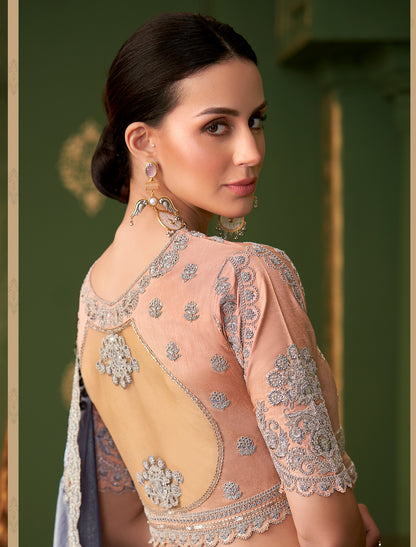 Grey Sartin Georgette Silk Party Wear Designer Saree