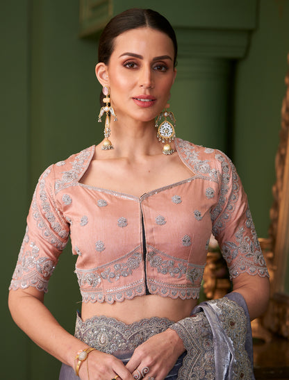 Grey Sartin Georgette Silk Party Wear Designer Saree