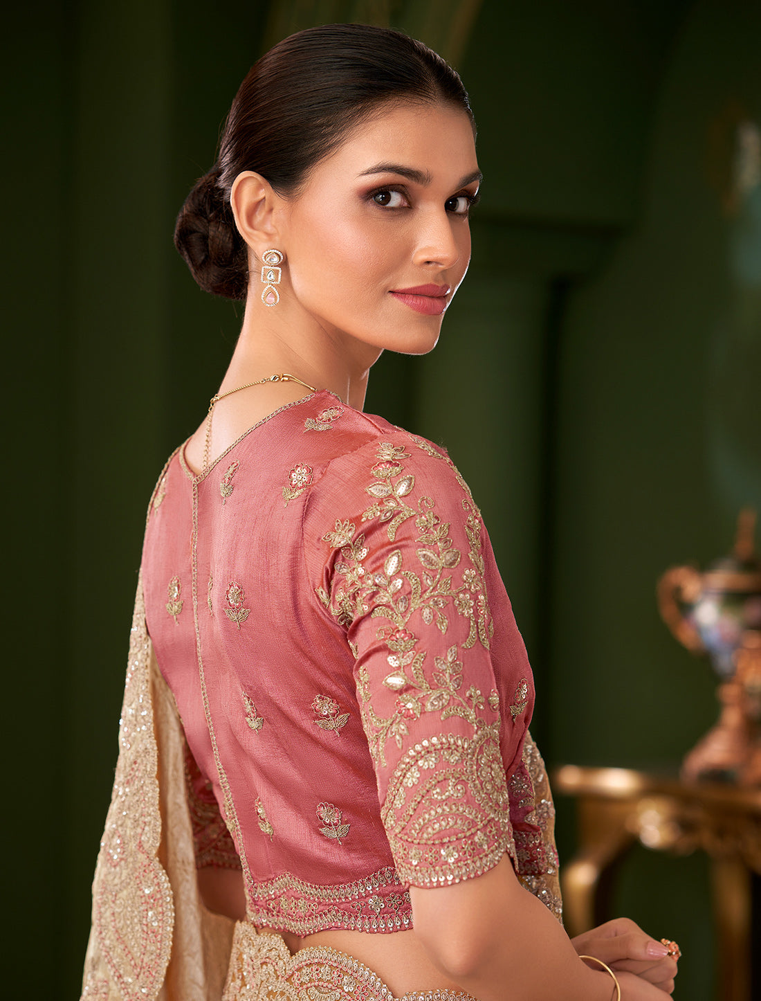 Gold Sartin Chiffon Silk Party Wear Designer Saree