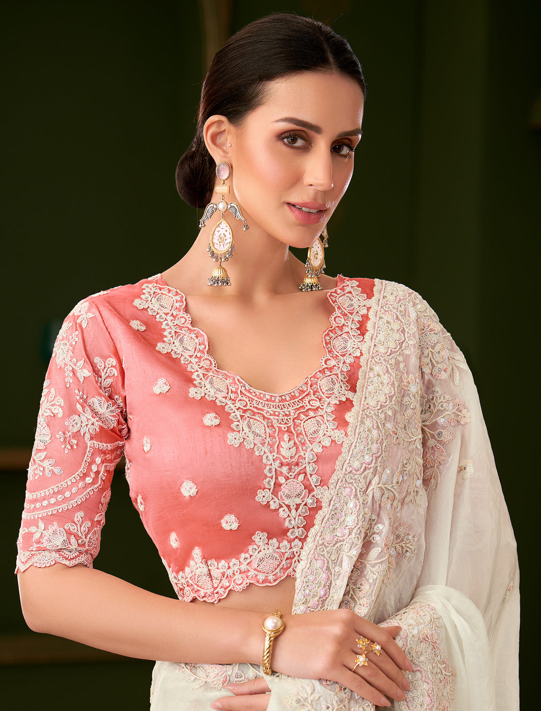 White Sartin Georgette Silk Party Wear Designer Saree