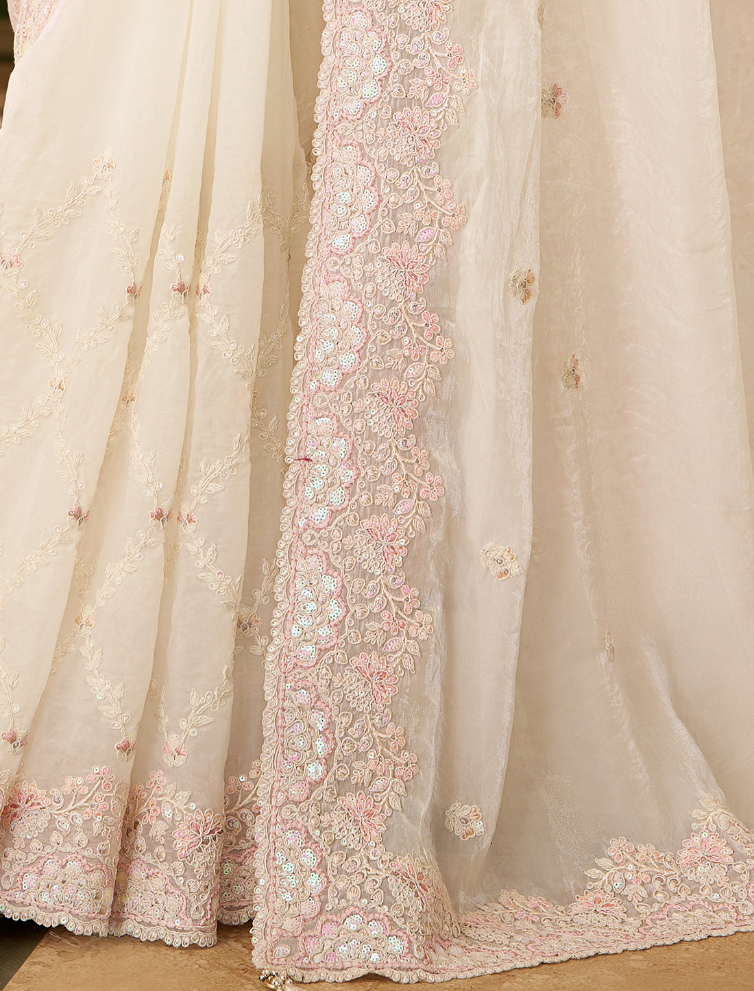 White Sartin Georgette Silk Party Wear Designer Saree