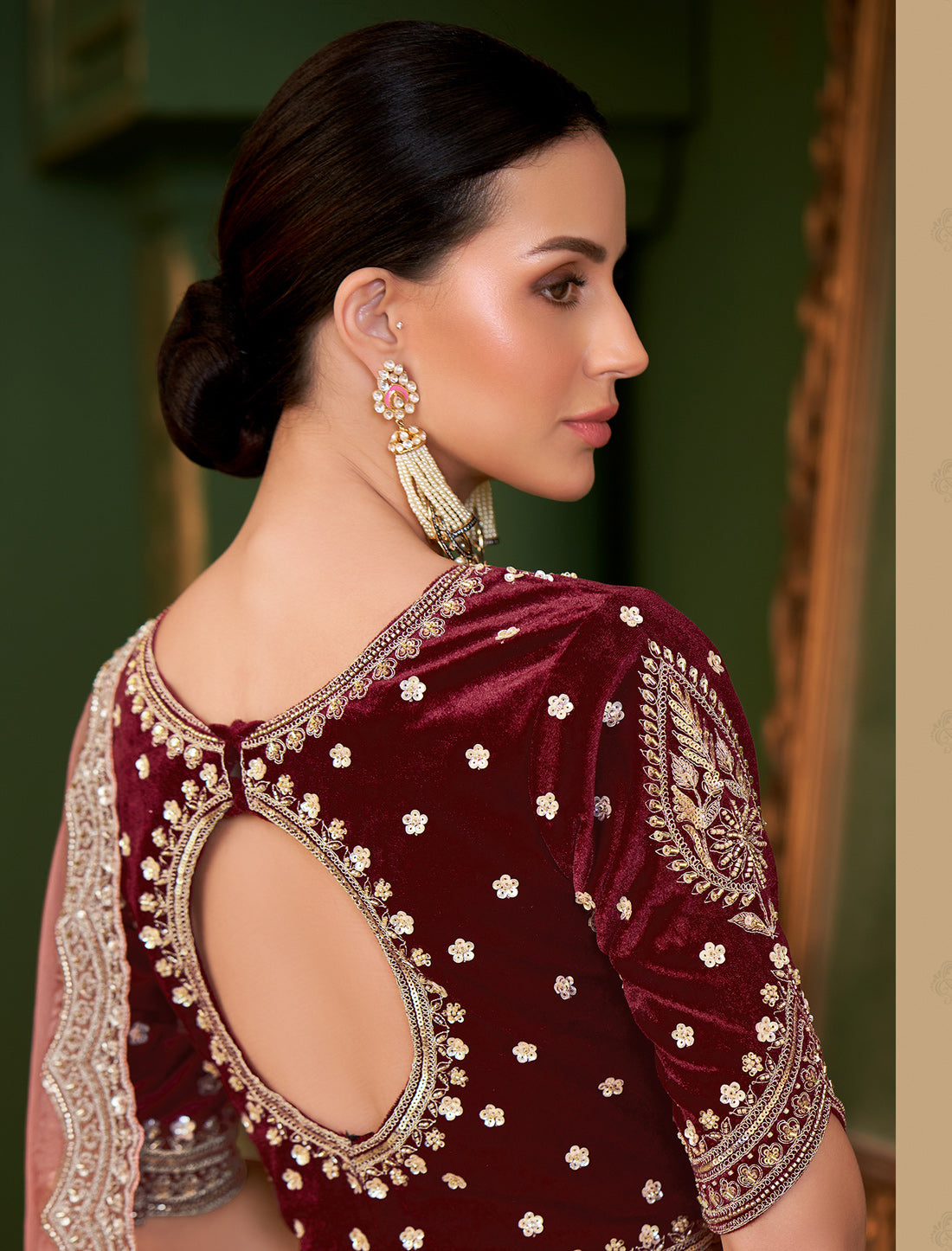 Peach Tissue Georgette Silk Party Wear Designer Saree Velvet Silk Blouse