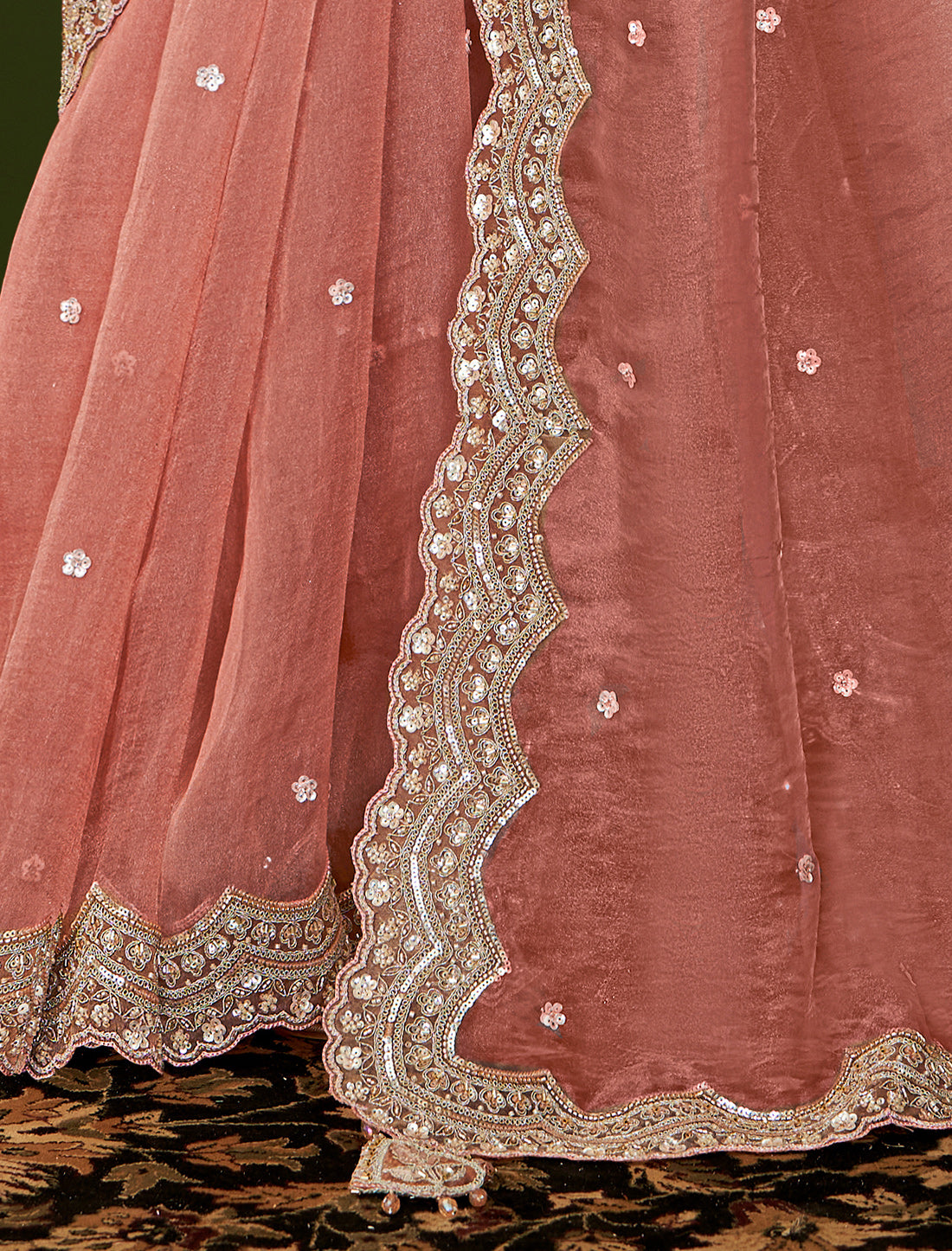 Peach Tissue Georgette Silk Party Wear Designer Saree Velvet Silk Blouse