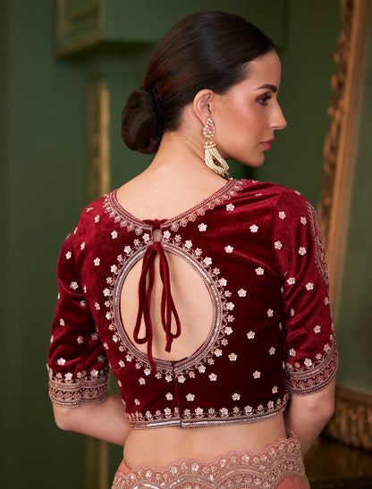 Peach Tissue Georgette Silk Party Wear Designer Saree Velvet Silk Blouse