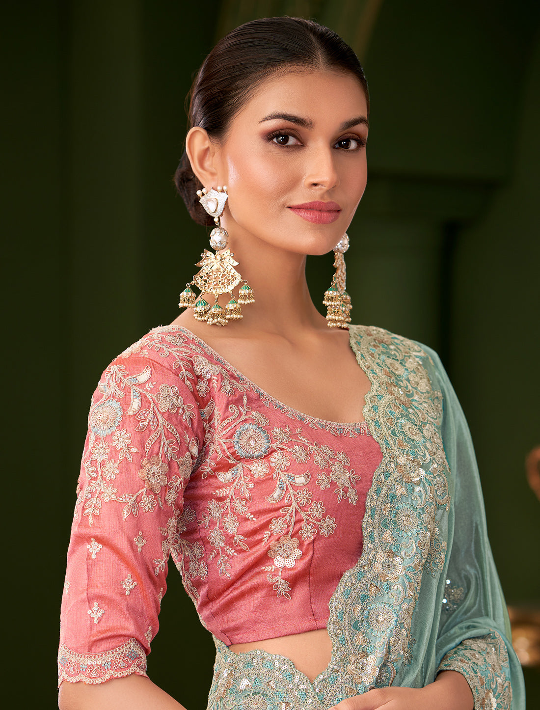 Sky Blue Viscose Georgette Silk Party Wear Designer Saree