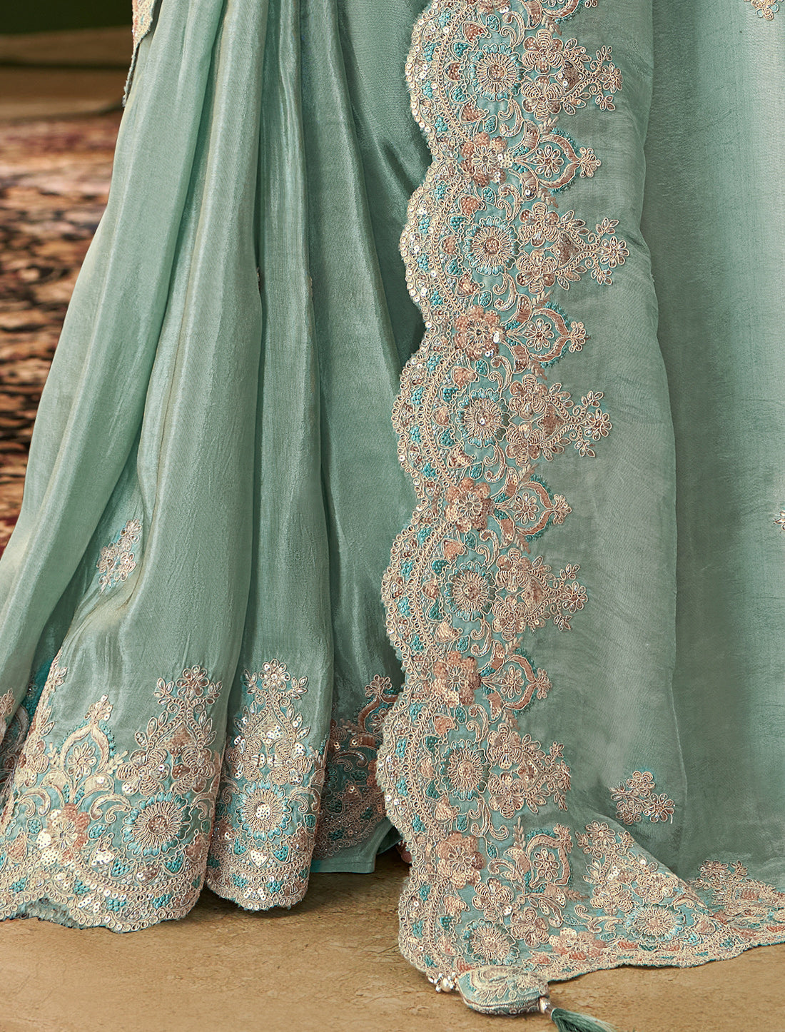 Sky Blue Viscose Georgette Silk Party Wear Designer Saree