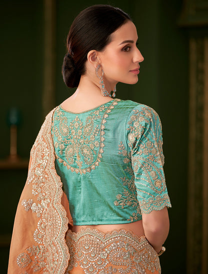 Saffron Viscose Georgette Silk Party Wear Designer Saree