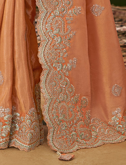Saffron Viscose Georgette Silk Party Wear Designer Saree