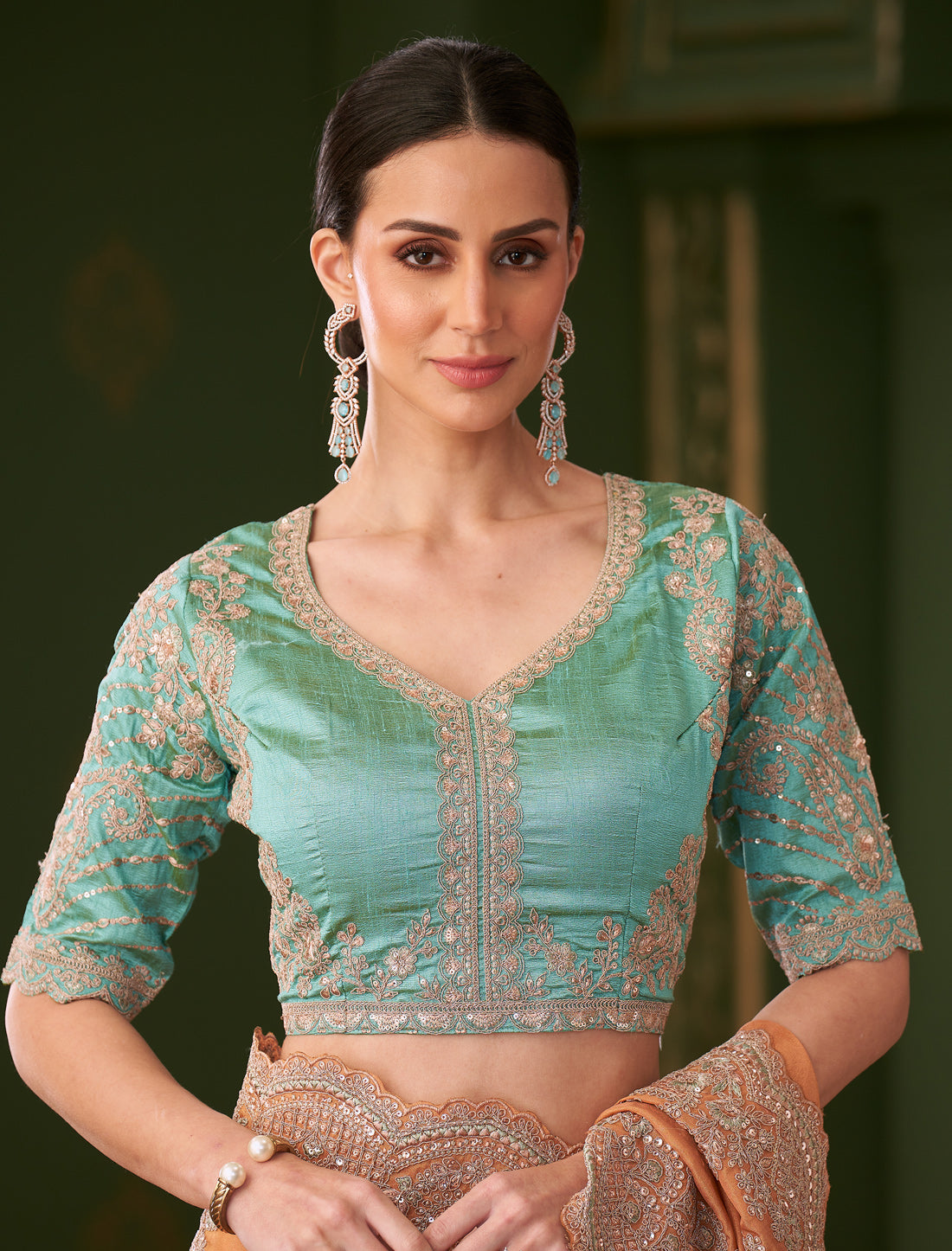 Saffron Viscose Georgette Silk Party Wear Designer Saree