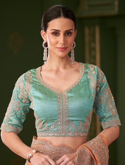 Saffron Viscose Georgette Silk Party Wear Designer Saree