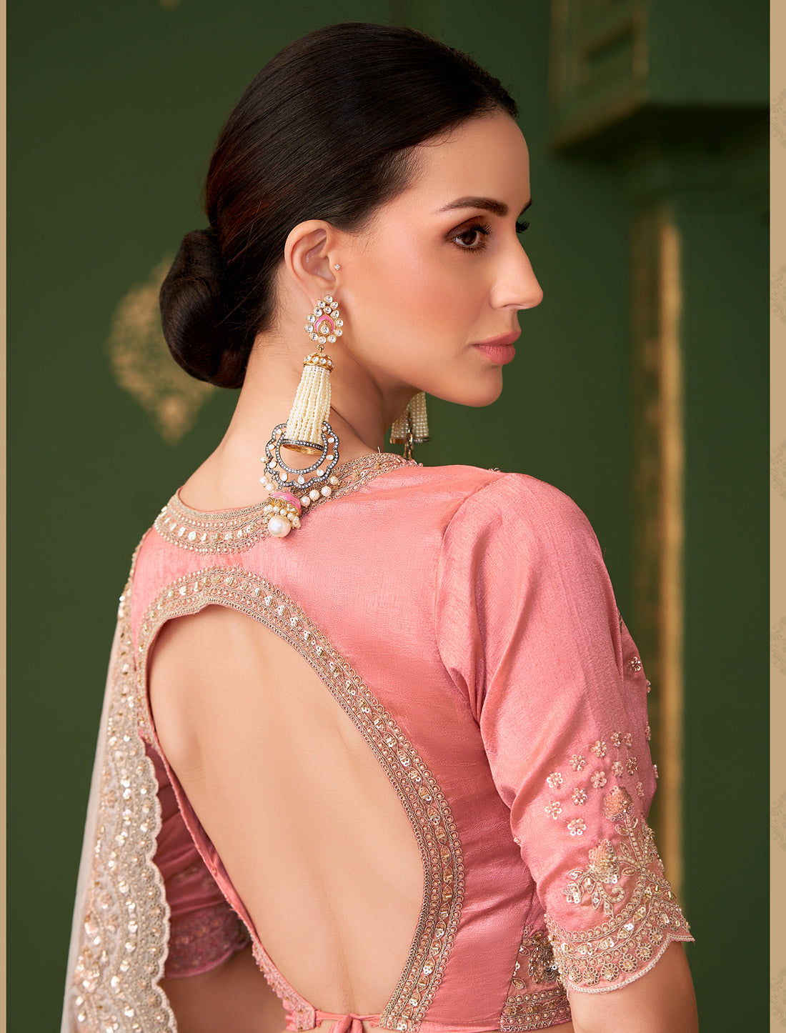 Chikoo Sartin Georgette Silk Party Wear Designer Saree
