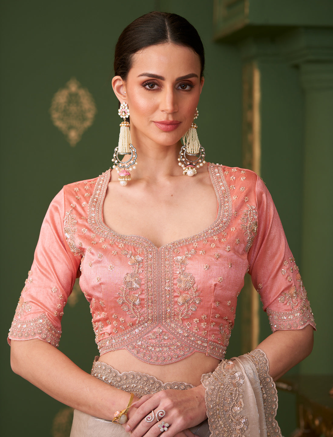 Chikoo Sartin Georgette Silk Party Wear Designer Saree