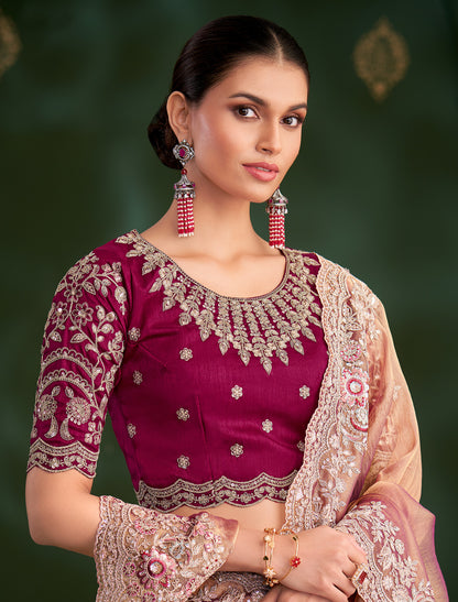 Peach Georgette Party Wear Designer Saree Tussar Silk Blouse
