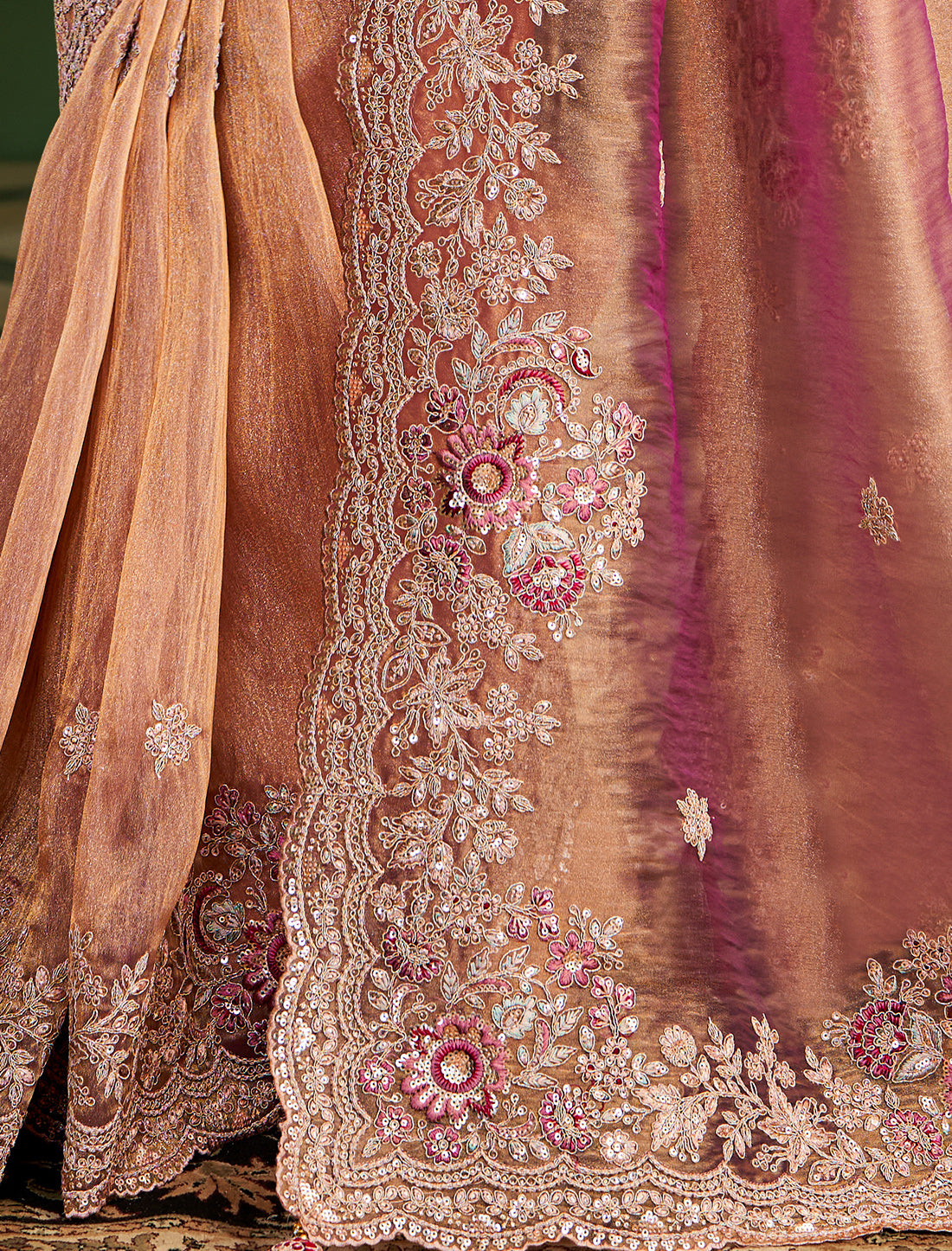 Peach Georgette Party Wear Designer Saree Tussar Silk Blouse