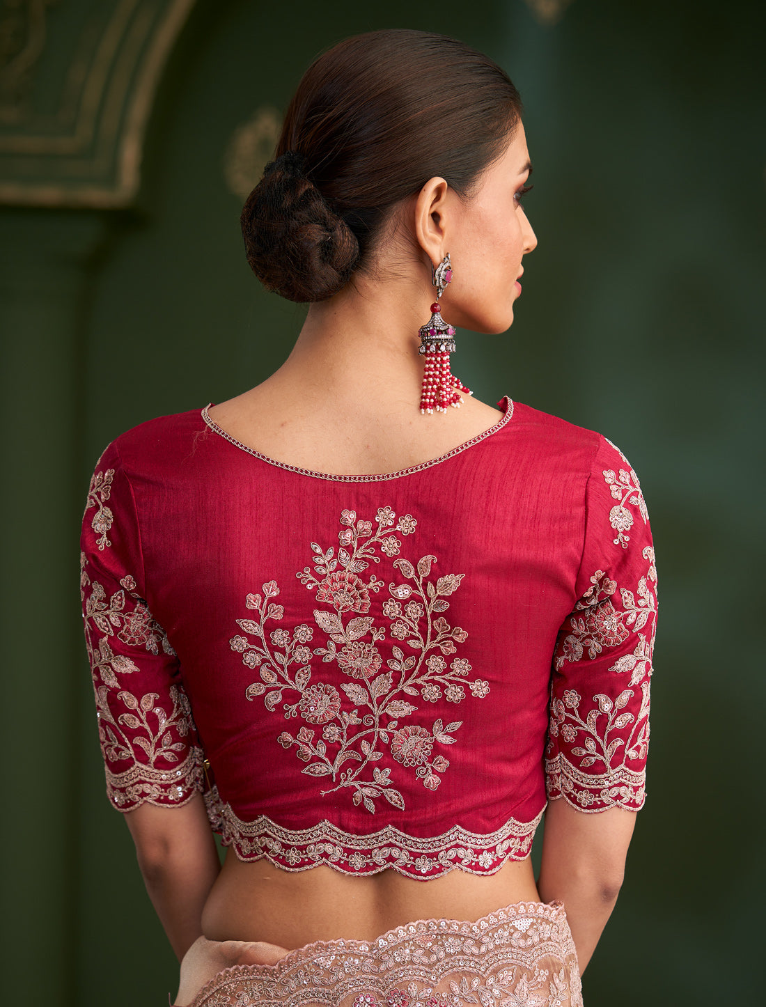 Peach Georgette Party Wear Designer Saree Tussar Silk Blouse