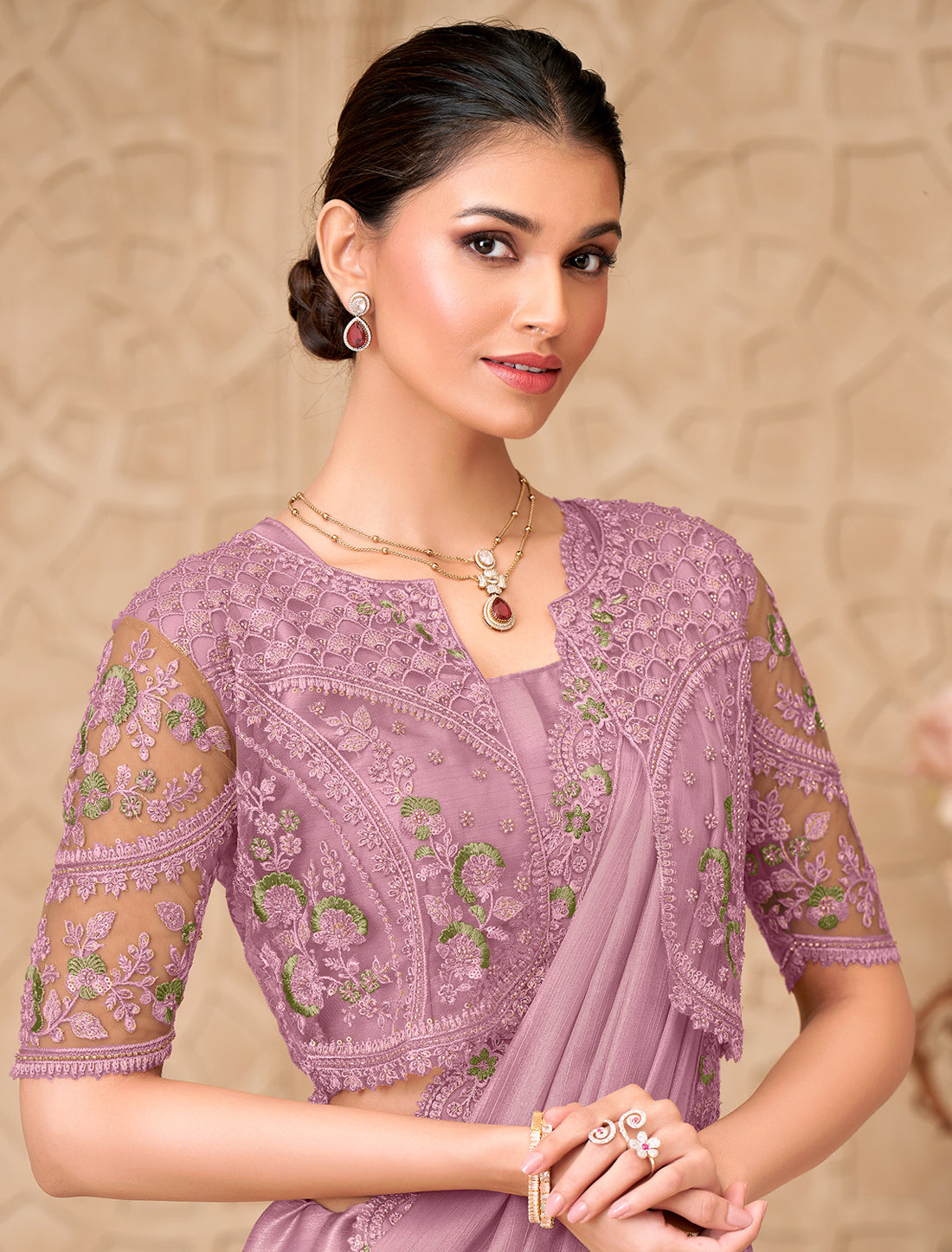 Purple Gold Shimmer Satin Georgette Party Wear Designer Saree