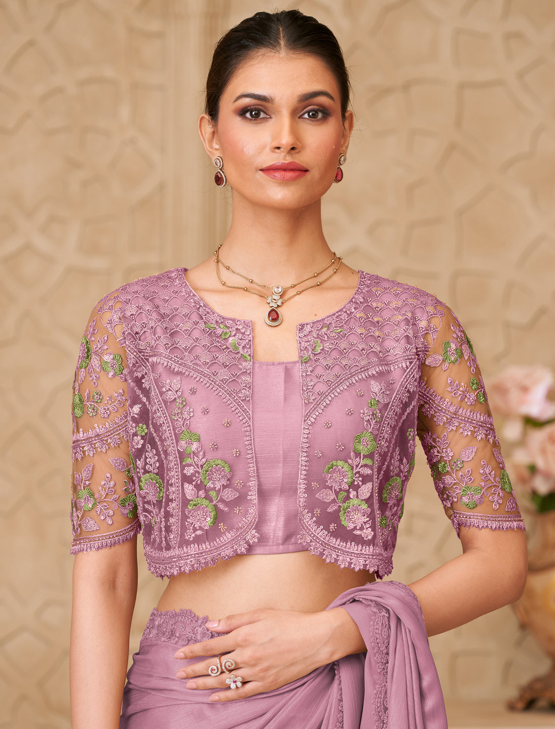 Purple Gold Shimmer Satin Georgette Party Wear Designer Saree