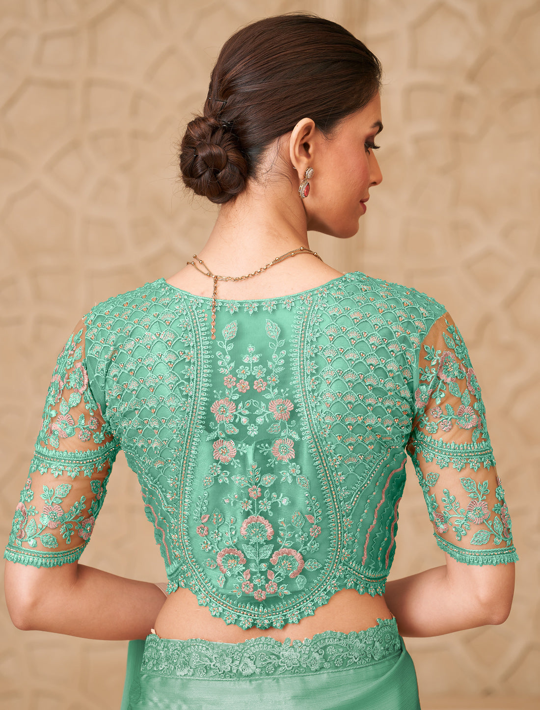 Mint Green Gold Shimmer Satin Georgette Party Wear Designer Saree