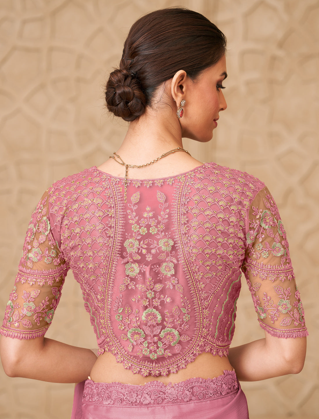 Dusty Rose Gold Shimmer Satin Georgette Designer Party Wear Saree