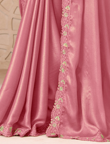 Dusty Rose Gold Shimmer Satin Georgette Designer Party Wear Saree