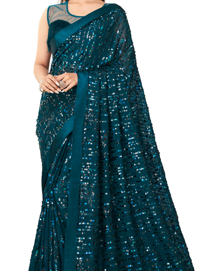 TFH Fancy Sequence Georgette Party Wear Designer Sarees For Women