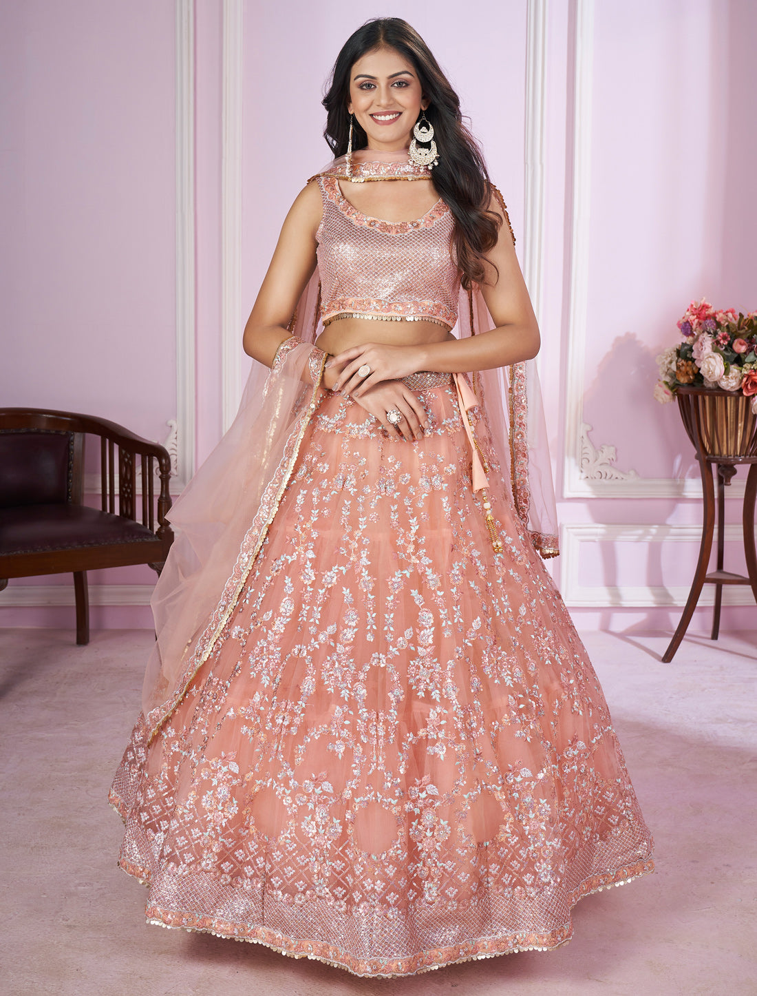 Pink Desginer Wedding Lehenga Choli Set with Zari Embroidery
