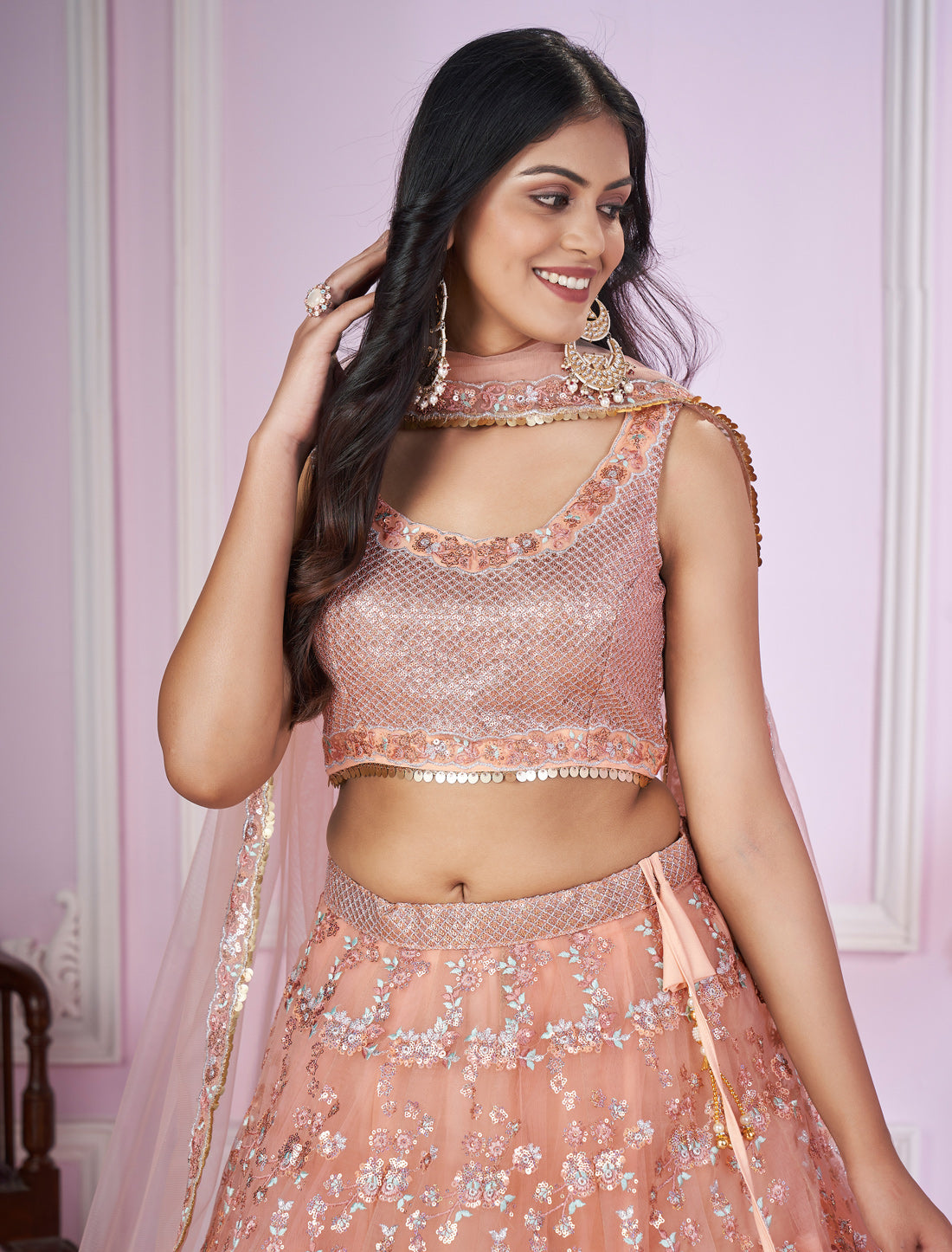 Pink Desginer Wedding Lehenga Choli Set with Zari Embroidery