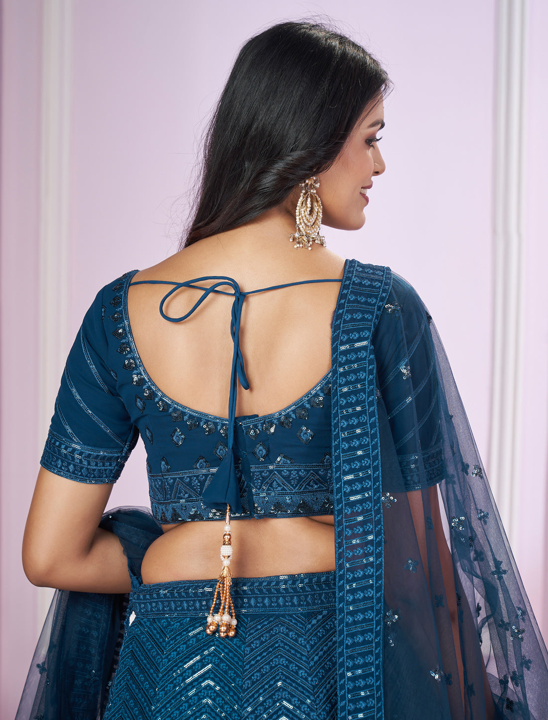 Blue Desginer Wedding Lehenga Choli Set with Zari Embroidery