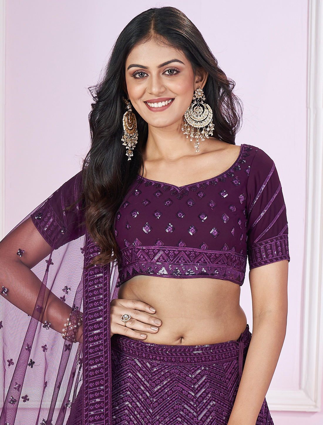 Purple Wedding Desginer Lehenga Choli Set with Zari Embroidery