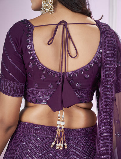 Purple Wedding Desginer Lehenga Choli Set with Zari Embroidery