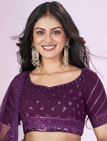 Purple Wedding Desginer Lehenga Choli Set with Zari Embroidery