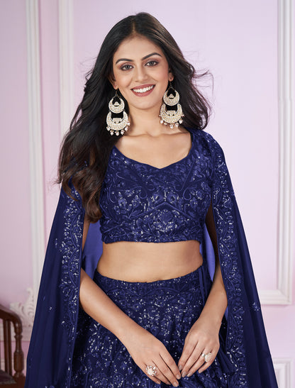 Blue Designer Ethnic Lehenga Choli with Zari Embroidery
